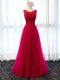 Flare Fuchsia Scoop Lace Up Beading and Belt Evening Dress Sleeveless