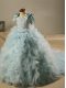 Enchanting Light Blue Sleeveless Tulle Brush Train Zipper Kids Formal Wear for Wedding Party