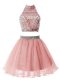 Pink High-neck Neckline Beading Dama Dress Sleeveless Zipper