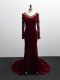 Sumptuous Burgundy Column/Sheath Beading Mother of Bride Dresses Zipper Elastic Woven Satin Long Sleeves