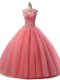 Scoop Sleeveless Tulle Quince Ball Gowns Beading and Lace Lace Up