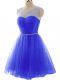 Shining Blue Sleeveless Mini Length Beading and Ruching Lace Up Prom Dress