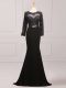 Luxurious Black Scoop Neckline Lace and Appliques and Belt Mother of the Bride Dress Long Sleeves Side Zipper