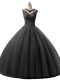High Quality Black Lace Up Scoop Beading and Lace Quinceanera Dresses Tulle Sleeveless