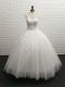 White Sleeveless Tulle Brush Train Clasp Handle Wedding Dresses for Wedding Party