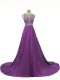 Fancy Eggplant Purple Empire Chiffon Scoop Sleeveless Beading Backless Homecoming Dress Brush Train