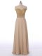 Floor Length Champagne Quinceanera Court of Honor Dress Chiffon Sleeveless Beading