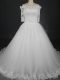 White Bridal Gown Wedding Party with Lace Off The Shoulder Half Sleeves Lace Up