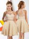 Fine Champagne A-line Lace Halter Top Sleeveless Lace Knee Length Zipper Damas Dress