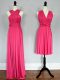 Hot Pink Chiffon Lace Up Halter Top Sleeveless Floor Length Damas Dress Ruching