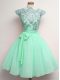 Cap Sleeves Chiffon Knee Length Lace Up Bridesmaid Dress in Apple Green with Lace and Belt