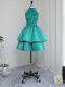 Affordable Turquoise A-line Lace and Appliques Prom Party Dress Zipper Satin Sleeveless Mini Length