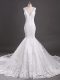 V-neck Sleeveless Tulle Wedding Dresses Beading and Lace Court Train Clasp Handle