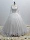 White Wedding Gowns Wedding Party with Lace Off The Shoulder Long Sleeves Brush Train Lace Up