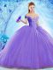 Beading Quinceanera Dress Lavender Lace Up Sleeveless Brush Train