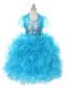 Baby Blue Scoop Lace Up Ruffles and Sequins and Bowknot Juniors Party Dress Sleeveless