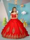 Discount Appliques and Embroidery Little Girls Pageant Gowns Red Lace Up Sleeveless Floor Length