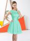 Designer Bateau Sleeveless Quinceanera Court of Honor Dress Knee Length Beading and Lace Turquoise Chiffon