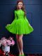 Dramatic Scalloped 3 4 Length Sleeve Lace Up Wedding Guest Dresses Green Chiffon