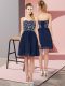 Suitable Navy Blue Empire Sweetheart Sleeveless Chiffon Mini Length Lace Up Beading Prom Party Dress