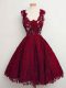 Discount Lace Straps Sleeveless Lace Up Lace Bridesmaid Gown in Wine Red