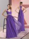 Purple Empire Chiffon Halter Top Sleeveless Beading and Ruching Floor Length Side Zipper Party Dresses