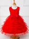 Tea Length Red Flower Girl Dresses for Less Organza Sleeveless Ruffled Layers and Bowknot