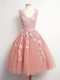 Peach Sleeveless Lace Knee Length Quinceanera Court of Honor Dress