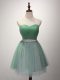 Sweetheart Sleeveless Bridesmaid Dresses Mini Length Beading and Ruching Green Tulle