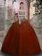 Beading Ball Gown Prom Dress Rust Red Lace Up Sleeveless Floor Length