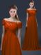 Fancy Rust Red Lace Up Off The Shoulder Appliques Mother of Bride Dresses Chiffon Short Sleeves