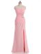 Custom Designed Baby Pink Chiffon Side Zipper Sweetheart Sleeveless Floor Length Evening Dress Beading and Ruching