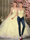 Fitting Beading and Ruffles Quince Ball Gowns Light Yellow Lace Up Sleeveless Floor Length