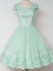 Square Cap Sleeves Dama Dress Knee Length Lace Apple Green Tulle