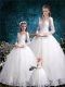 Pretty Ball Gowns Ball Gown Prom Dress White V-neck Tulle Half Sleeves Floor Length Lace Up