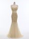 Exquisite Brush Train Mermaid Homecoming Dress Champagne Scoop Tulle Sleeveless Zipper