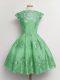 Trendy Green A-line Lace Wedding Party Dress Lace Up Tulle Cap Sleeves Knee Length