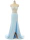 Low Price Light Blue Two Pieces Sweetheart Sleeveless Elastic Woven Satin Brush Train Zipper Beading Evening Dress