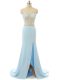 Low Price Light Blue Two Pieces Sweetheart Sleeveless Elastic Woven Satin Brush Train Zipper Beading Evening Dress