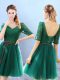 Eye-catching Green A-line Lace Vestidos de Damas Backless Tulle Half Sleeves Knee Length