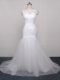 Scoop Sleeveless Brush Train Lace Up Wedding Gowns White Tulle