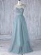 Scoop Cap Sleeves Zipper Bridesmaids Dress Grey Tulle