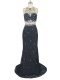 Elegant Black Sleeveless Brush Train Beading and Lace Homecoming Dress