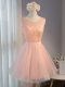 High Class Beading and Belt Prom Evening Gown Peach Zipper Sleeveless