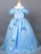 Light Blue Short Sleeves Tulle Side Zipper Girls Pageant Dresses for Wedding Party