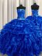 Floor Length Lace Up Quinceanera Gown Royal Blue for Military Ball and Sweet 16 and Quinceanera with Beading and Ruffles