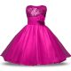 Strapless Sleeveless Toddler Flower Girl Dress Knee Length Bowknot and Belt and Hand Made Flower Fuchsia Organza and Sequined