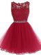Burgundy Sleeveless Mini Length Beading and Lace and Appliques Zipper Homecoming Dress Online