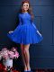 Glorious Mini Length Royal Blue Bridesmaid Gown Chiffon 3 4 Length Sleeve Beading and Lace and Appliques