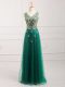 Inexpensive Dark Green Prom Dresses Prom and Party and Military Ball with Lace V-neck Sleeveless Zipper